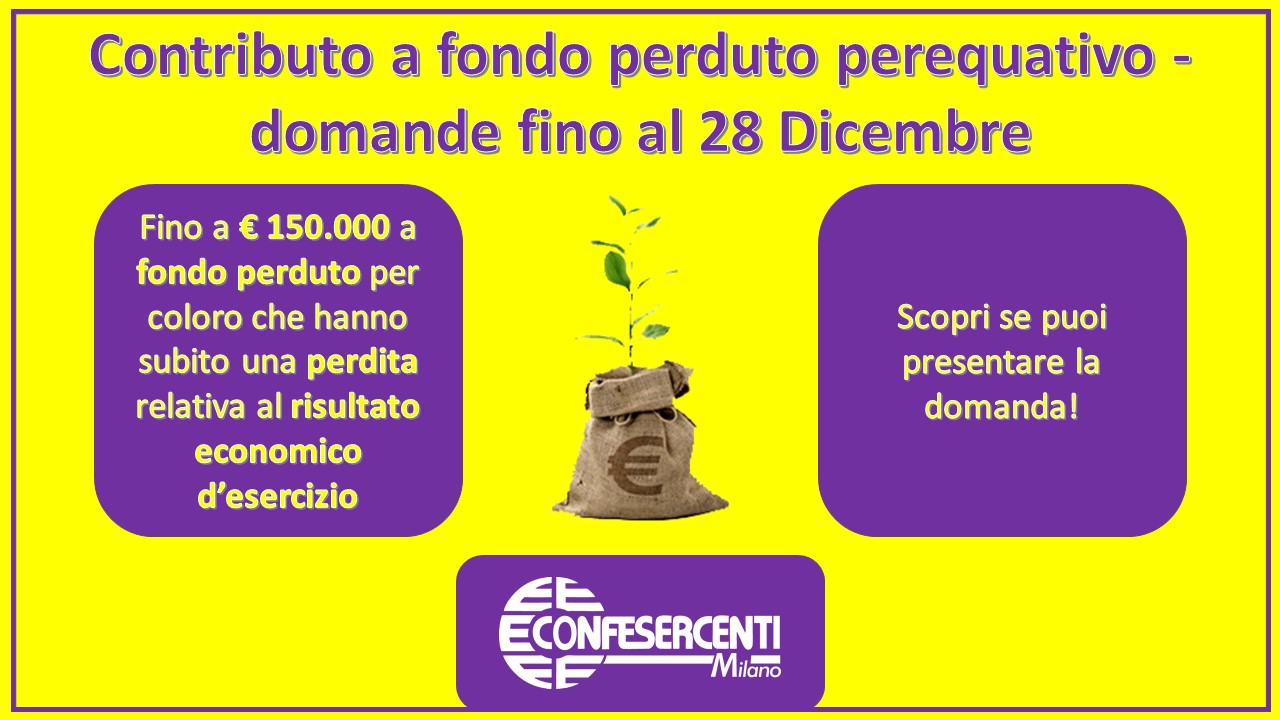 Contributo a fondo perduto perequativo - domande fino al 28 Dicembre