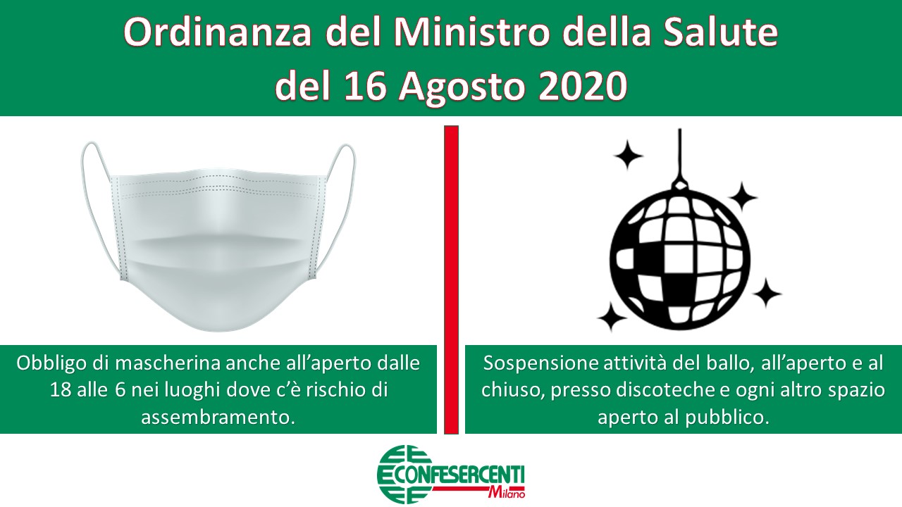 CoronaVirus, nuova Ordinanza del Ministro della Salute: discoteche chiuse e obbligo mascherina dalle 18 alle 6 con rischio assembramento