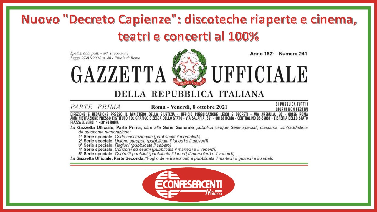 Nuovo "Decreto Capienze": discoteche riaperte e cinema, teatri e concerti al 100%