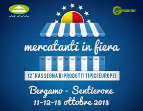 Mercatanti in Fiera a Bergamo. Specialità europee sul Sentierone